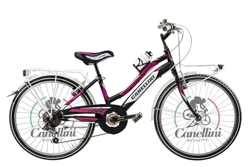 BICICLETTE CANELLINI LINCY Mädchenfahrrad MTB 24 Zoll - Mountainbike für Kinder, 6 Gänge, robustes Stahllegierungsrahmen und stylisches schwarz/pink Design für unvergessliche Abenteuer im Freien.