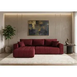 CORNERO Ecksofa LARA mit Schlaffunktion und Bettkasten Couch Sofa L-Form Eckcouch Sofa mit Schlaffunktion Rot Ottomane links - Rot