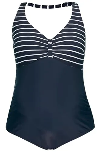 Ulla Popken Badeanzug Bellieva-Badeanzug Streifen Umstandsmode Softcups Schwangerschaft