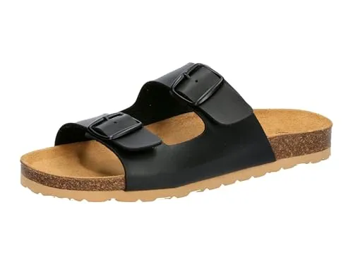 Lico Herren Bioline Man Mules Soft Pantoletten, Schwarz mit Heller Sohle - Clogs & Pantoletten für Herren, mit verstellbaren Schnallen und dämpfungsaktiver EVA-Laufsohle für optimalen Komfort.