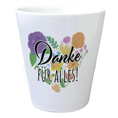 Danke für Alles Blumentopf mit Herz aus Blumen EIN bunter Pflanztopf für den Balkon Blumenherz Frauen Abschiedsgeschenk Danksagung Übertopf Dankeschön Mutter Garten Kinder