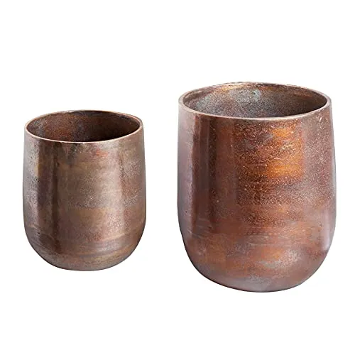 Riess-Ambiente Übertopf FLOWERS 25cm Kupfer geflammt (Set, 2 St) - Garten-Zubehör im Vintage Stil, aus hochwertigem Metall gefertigt und ideal zur dekorativen Präsentation Deiner Pflanzen.