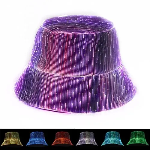 lumisonata LED-Leuchthut mit 7 Farben, wiederverwendbarer LED-Bucket-Hut mit Lichteffekten für Festivals, Partys und Nachtevents, futuristische USB-ladbare Mütze für Frauen und Männer