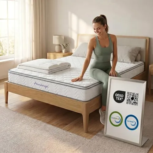 Arensberger VIKTORIA Taschenfederkernmatratze 100x200cm - Boxspringmatratze mit 7 Zonen und integriertem Topper für optimalen Liegekomfort, sorgt für Druckentlastung und höchste Atmungsaktivität.