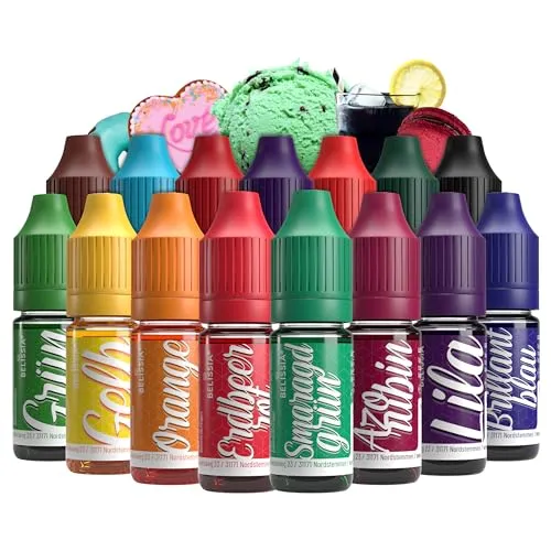 Belissia Lebensmittelfarbe Set – 15x10ml flüssig & hochkonzentriert – Lebensmittelechte Speisefarbezum Backen, Kochen, Fondant & DIY - vegan, stark färbend, geschmacksneutral