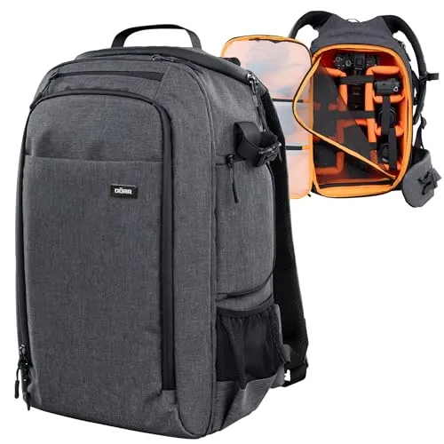 Dörr Fotorucksack Prag Pro 20L Grau - Kameratasche mit individueller Inneneinteilung für bis zu 3 Objektive, komfortabel und praktisch für Fotografen, inklusive Laptopfach für 16-Zoll-Geräte.