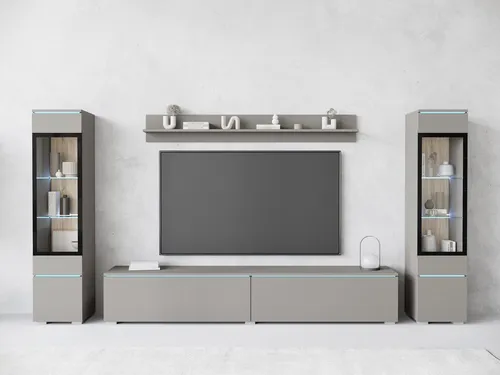 INOSIGN Wohnwand VERA II - Komplett-Set 260 cm - Moderne Wohnwand mit 2 Vitrinen und Lowboard, wechselbare Türanschläge, ideal für kleine Räume, bietet viel Stauraum und hochwertige Verarbeitung.