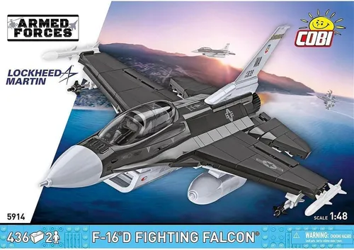 Cobi 5914 - Armed Forces Lockheed Martin - F-16D Fighting Falcon - Detailgetreuer Bausatz der F-16D im Maßstab 1:48, inklusive Ausstellungsständer. Ideal für Kinder ab 8 Jahren und Modellbau-Enthusiasten. Fördert Kreativität und Geschicklichkeit.