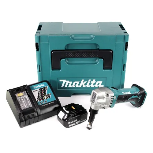 Makita DJN 161 RF1J 18V Akku Knabber Schere mit Akku und Lader - Kabellose Knabberschere mit 18V Lithium-Ionen Akku, ideal für präzise Metallarbeiten. Inklusive Lader und robustem Makpac für einfachen Transport.