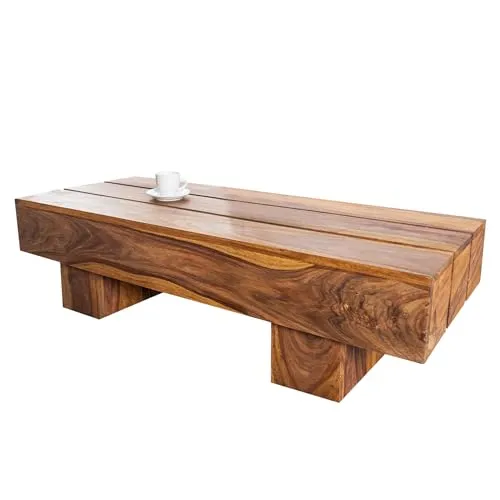 invicta INTERIOR Massiver Design Couchtisch Bolt aus Sheeshamholz - Beistelltisch fürs Wohnzimmer, aus robustem Sheeshamholz mit natürlichem Honey Finish, vereint Ästhetik und Funktionalität für ein stilvolles Ambiente.