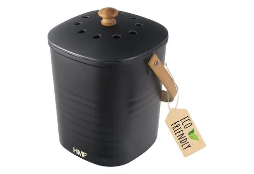 HMF Biomülleimer 3780-3L - Geruchsdichter Komposteimer mit Aktivkohlefilter - Haushaltszubehör, kleiner 3L Bio Mülleimer für die Küche, nachhaltig aus Bambusfaser und Maisstärke, mit abnehmbarem Deckel und Griff für einfache Handhabung.