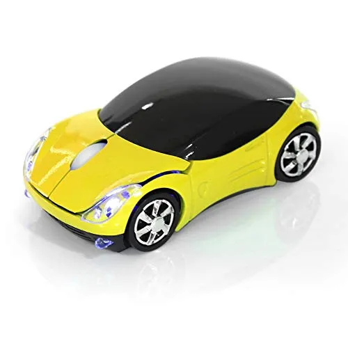 Kabellose Maus für Kinder, kabellose Maus, 2,4 G mit USB-Empfänger, optische Maus, kabellos, Bluetooth, 1600 DPI für Auto, Laptop, PC, Tablet, Gaming Office, Mac, Windows (Gelb)