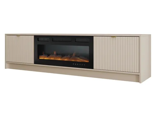 MIRJAN24 TV-Schrank Tireno mit Kamin - TV-Halterungen mit realistischem LED-Flammen-Effekt, ideal für gemütliche Abende und modernes Wohndesign in sandbeige.