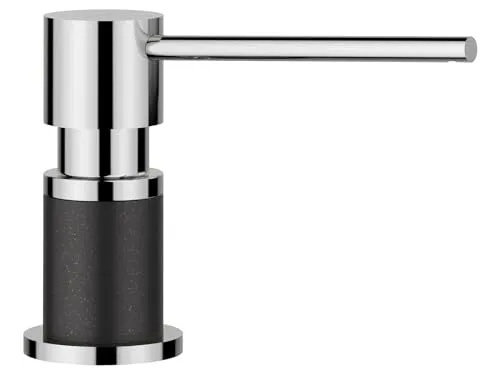 BLANCO LATO Spülmittelspender in Anthrazit/Chrom - Eleganter Seifenspender für BLANCO-Küchenarmaturen, bequem von oben befüllbar und ideal für einen aufgeräumten Arbeitsplatz. Flascheninhalt 300 ml, benötigt 35 mm Lochbohrung.