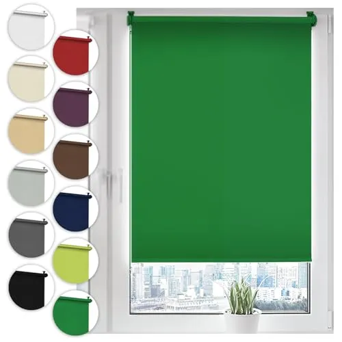 Verdunkelungsrollo Klemmfix ohne Bohren 35cm x 130cm Grün Verdunklungsrollo Fensterrollo Rollo Seitenzugrollo Klemmrollo für Fenster & Tür
