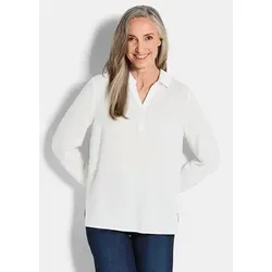 GOLDNER Klassische Bluse Zeitlose Viskosebluse mit Hemdkragen Fließende Hemdbluse mit Schlitzblende und Langarm weiß 44