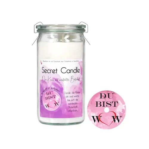 Candle Factory Secret Candle Duftkerze Erdbeer Rhabarber Duftkerze mit Botschaft, Brenndauer bis zu 70 Stunden 513-005