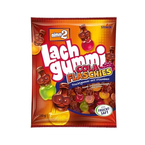 nimm2 Lachgummi Cola Flaschies – 1 x 200 g – Fruchtgummis mit Cola- und Fruchtgeschmack, Fruchtsaft und Vitaminen – Süßigkeit in sechs Geschmacksrichtungen