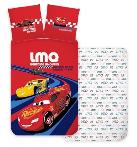 Brandmac Bettwäsche Disney Cars Rot, wendbar - Bettwäsche-Set für Kinderbetten, 100% Baumwolle, wendbar mit Flash McQueen Motiv, ideal für kleine Autofans und pflegeleicht waschbar.