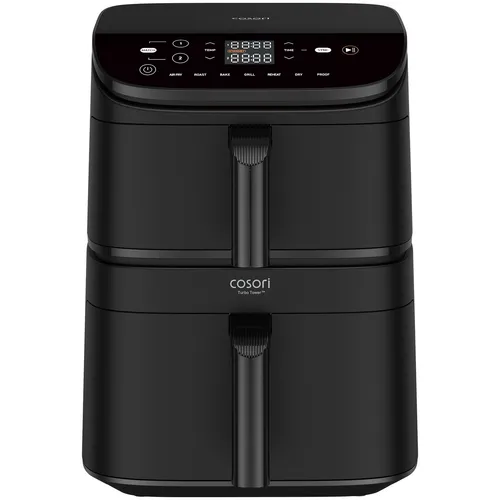 Cosori Turbo Tower CAF-DC121 Heißluftfritteuse - Heißluftfritteuse mit 10,8L Kapazität, 2 unabhängigen Kammern und 7 Funktionen für vielseitiges Kochen. Ideal für gesunde, knusprige Gerichte ohne Öl.