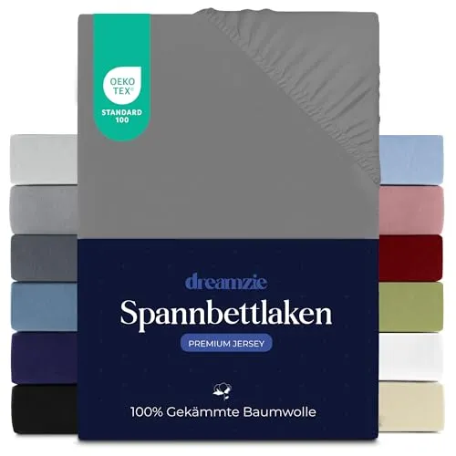 Dreamzie Premium Spannbettlaken 160x200 cm, Spannbetttuch für Dicke Matratzen bis zu 27 cm, Bettlaken 100% Jersey Baumwolle, 150 g/m², Oeko-TEX Zertifiziert - Anthrazit