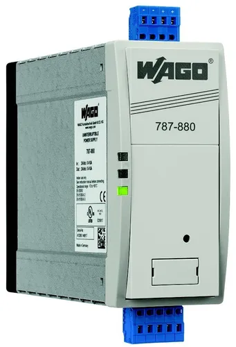 WAGO Puffermodul 787-880 IP20 - Schaltnetzteil für Gleichstromversorgung, bietet 10A Ausgangsstrom und ist ideal für industrielle Anwendungen. Kompakt mit Tragschienenmontage.