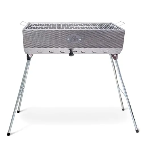 Mangal Taschkent Schaschlikgrill aus Edelstahl - Hochwertiger Schaschlikgrill mit klappbaren Beinen, rostfreiem Edelstahl und Luftregler für optimalen Grillgenuss im Freien.