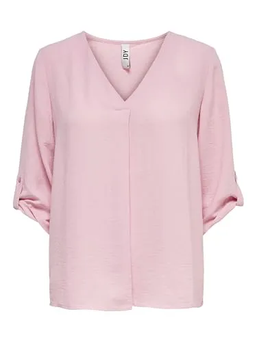 JDY Damen Lange Freizeit Hemd Bluse 3/4 Ärmel Tunika Longshirt Loose Oberteil Locker Leicht JDYDIVYA, Farben:Rosa-2, Größe:42