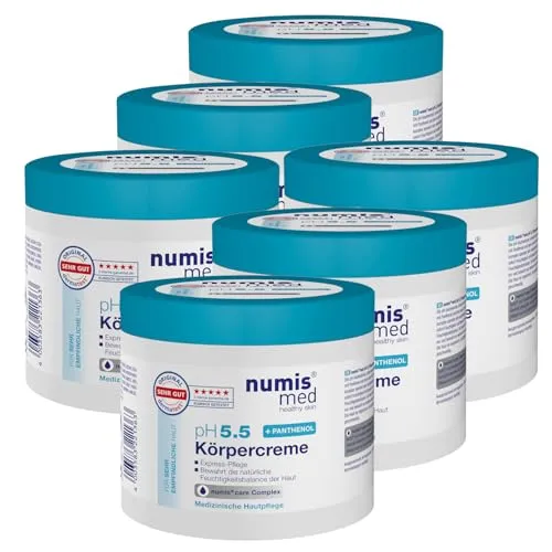 numis med 6x Panthenol Creme für empfindliche Haut 400 ml - Körpercreme pH 5.5 Made in Germany - Hautcreme ohne Silikone, Parabene & mikroplastikfrei - Pflegecreme, Pantenolcreme gegen trockene Haut