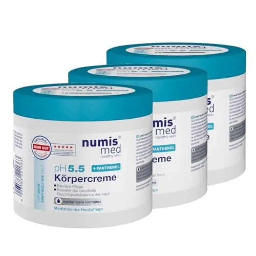 numis med 3x Panthenol Creme für empfindliche Haut 400 ml - Körpercreme pH 5.5 Made in Germany - Hautcreme ohne Silikone, Parabene & mikroplastikfrei - Pflegecreme, Pantenolcreme gegen trockene Haut