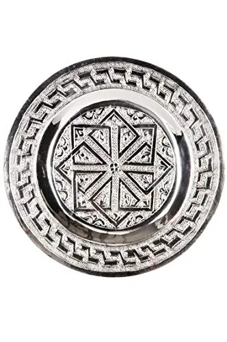 Marrakesch Orient & Mediterran Interior Dekotablett Mehdia Silberfarben 16cm - Dekotabletts aus Handarbeit, ideal für die stilvolle Teezubereitung. Servieren Sie Ihren Tee auf diesem eleganten, silberfarbenen Tablett und genießen Sie die marokkanische Tradition.