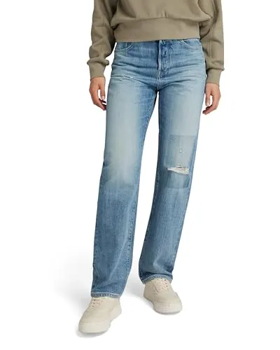 G-STAR RAW Damen Viktoria High Straight Jeans, Blau (Faded Ripped Denali Blue D23959-D499-G668), 26W / 30L