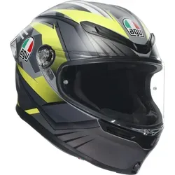 Agv K6 S Excite matt Camo gelb fluo Gr. S 55/56 - Leichter Motorradhelm mit integriertem Spoiler und sicherem Wangenpolster-System. Ideal für Brillenträger, bietet er höchsten Tragekomfort dank weichem Shalimar-Gewebe und reflektierenden Einsätzen.