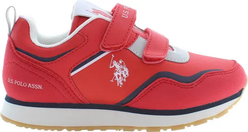 US POLO BEST PRICE Rote Sportschuhe für Kinder Größe 31 - Sneaker mit Riemen, kontrastierenden Details und Logo, ideal für aktive Kinder und sportliche Abenteuer.