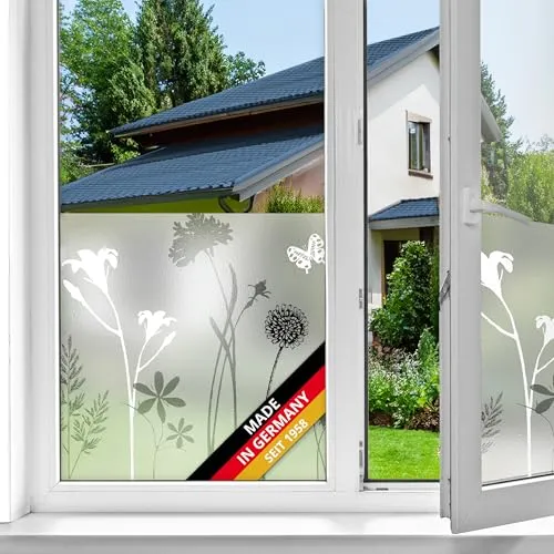 d-c-fix Fensterfolie Blossom - Blickdicht und Selbsthaftend - Fensterfolien mit exklusivem Blumen-Muster, statisch selbsthaftend, nachhaltig und wiederverwendbar für stilvollen Sichtschutz und UV-Schutz.