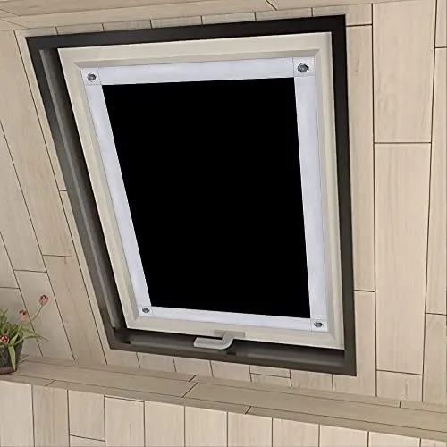 Eurohome 100% Verdunkelung Dachfenster Rollo ohne Bohren Sonnenschutz Verdunkelungsrollo mit Saugnäpfen für Velux-Fenster Schwarz 48x73 cm für F04/204