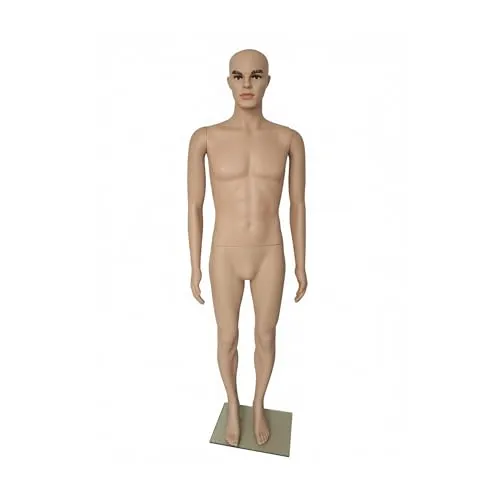 Lebensgroße Schaufensterpuppe Schneiderpuppe männlich - Bewegliche und lebensechte Kleiderpuppe in Beige, ideal für die Präsentation von Mode. Robustes Design aus Kunststoff für langlebige Nutzung.