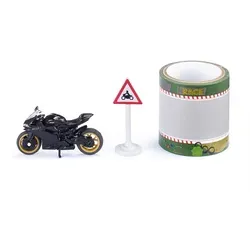 siku 1601 - Ducati Panigale 1299 Motorrad, inkl. Verkehrsschild und Rennstrecken-Tape, robustes Design aus Metall und Gummi-Bereifung