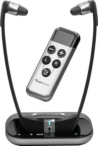 Amplicomms TV3500 Kabellose In Ear Kopfhörer Schwarz, Silber - Leichtgewichtige In Ear Kopfhörer (61g) für stundenlangen Hörgenuss. Einfache kabellose Verbindung zur TV- oder HiFi-Anlage mit flexibler Lautstärkeregelung und Balance-Einstellung. Ideal für ungestörtes Hören.