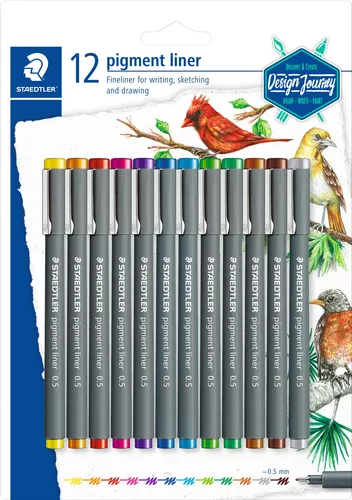Staedtler Pigment Liner 308 Fineliner Set, 12 Farben - Schreibutensilien mit lichtbeständigen Tinten, ideal für präzise Zeichnungen und kreative Projekte. Enthält 12 lebendige Farben.