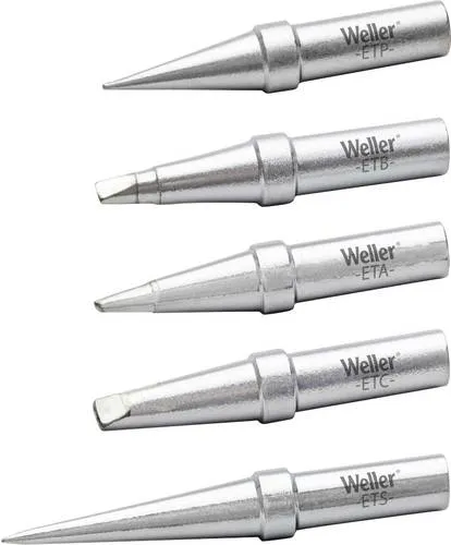 Weller T0054104699 5-tlg. ET-Lötspitzen-Set - Lötgeräte - 5-teiliges Set mit beliebten Spitzen für präzise Lötarbeiten, ideal für Elektronik und Heimwerker, hergestellt von Weller für höchste Qualität und Langlebigkeit.