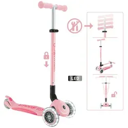 Primo Foldable Plus Lights Scooter in Rosa/Pink - Dreirädriger Roller für Kindergartenkinder, mit einer Tragkraft von 50 kg und bunten Lichtern für extra Fahrspaß.