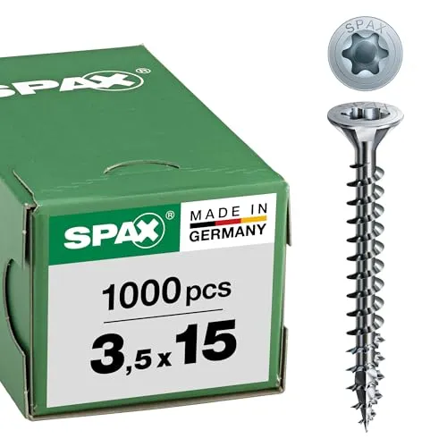 SPAX Universalschraube, 3,5 x 15 mm, 1000 Stück, T-STAR plus, Senkkopf, Vollgewinde, 4CUT, WIROX A3J, 1191010350155