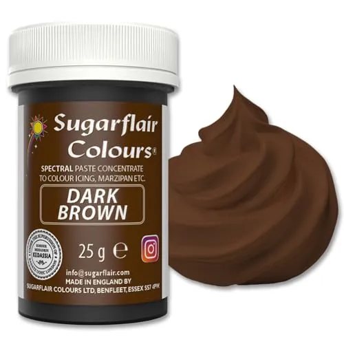Sugarflair Lebensmittelfarbpaste Dark Brown, Konzentrierte Spectral Lebensmittelfarbe für Buttercreme, Zuckerpaste, Zuckerguss, Kuchenmischungen, Macarons und mehr! - 25g