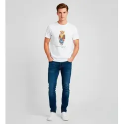 Polo Ralph Lauren Herren Strick-T-Shirt mit Polo-Bär (710P07346001) - Lässiges Kurzarm-T-Shirt aus 100% Baumwolle mit dem ikonischen Polo-Bär. Custom Slim Fit für eine moderne Silhouette, ideal für entspannte Anlässe und den täglichen Gebrauch.