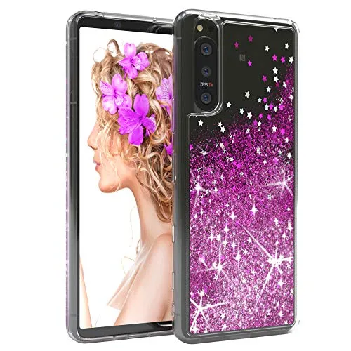 EAZY CASE Hülle kompatibel mit Sony Xperia 5 II (5G) Schutzhülle mit Flüssig-Glitzer, Handyhülle, Schutzhülle, Back Cover mit Glitter Flüssigkeit, TPU/Silikon, Transparent/Durchsichtig, Lila