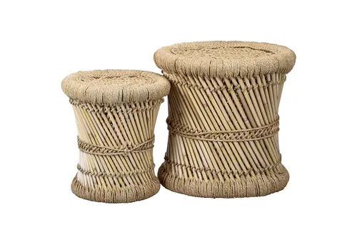 Marrakesch Orient & Mediterran Interior Sitzhocker 2er Set Boho Style - Sitzhocker 2er Set aus handgefertigtem Jute und Bambus, ideal für ein gemütliches Boho-Ambiente in Ihrem Zuhause.