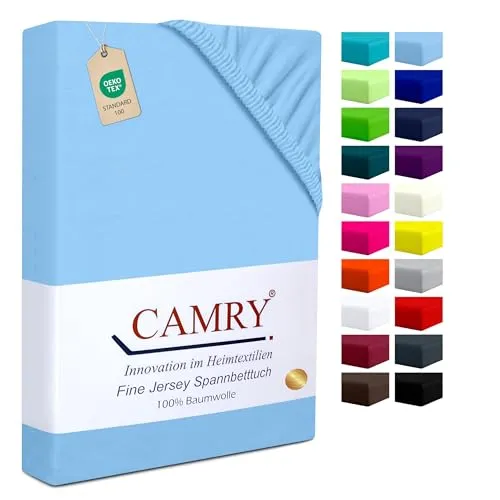 Camry Spannbettlaken 60x120cm - 70x140cm Babybett & Kinderbett Baumwolle Hellblau für Matratzen bis 15cm Matratzenhöhe Oeko-Tex 100