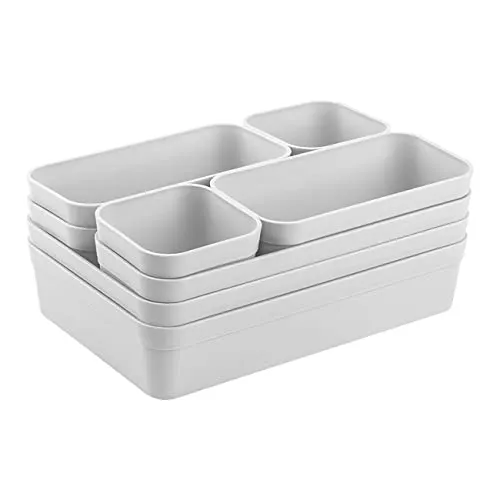 Gariella 1x Schubladen-Organizer Set Aufbewahrungs-Box Einteiler Trenn-System verstellbar Utensilien Stauraum Wohn-Badezimmer Kunststoff hell-grau