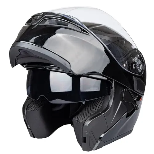Helm für Motorräder Full-Face Motorcycle Helmet Tragbarer Integralhelme Flip-up Motorradhelm Zertifizierung von DOT (Gloss schwarz, M)